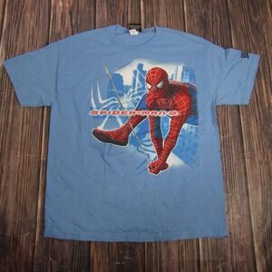 Vintage Marvel Spider-Man 2 Shirt Mens XL Blue Movie Superhero Graphic Tee 2000s